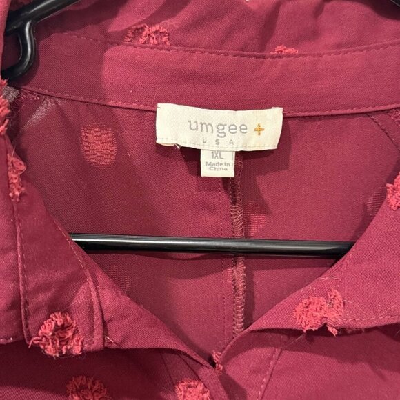 Umgee Burgundy Textured Polka Dot Long Sleeve Tunic Dress XL - Picture 3 of 6